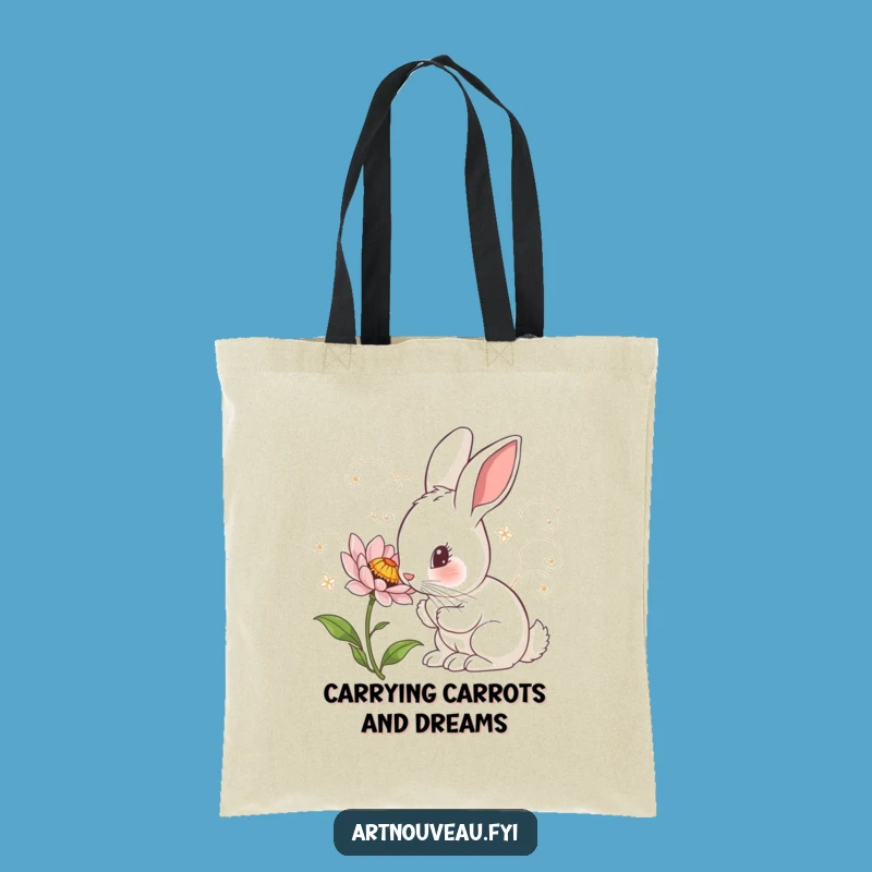 Funny Rabbit Tote Bag: Curious Art Nouveau Style, Floral Detail, Perfect Gift
